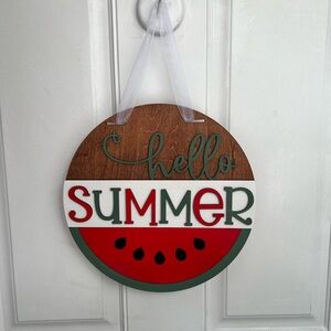 Handmade Laser Cut Hello Summer Door Hanger, Watermelon Summer Home Decor
